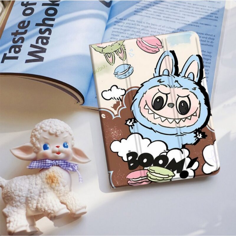 Labubu print folio tablet case: Blue Boom (017#32)