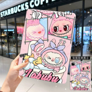 Labubu print folio tablet case: Pastel Comic (017#34)