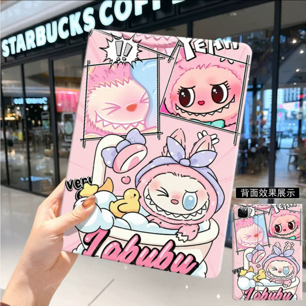 Labubu print folio tablet case: Pastel Comic (017#34)