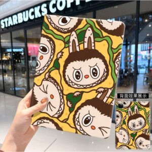 Labubu print folio tablet case: Yellow Characters (017#35)