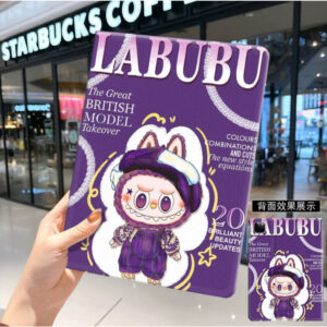 Labubu print folio tablet case: Purple Magazine (017#38)